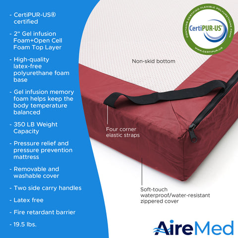 AireMed InstantEase Hybrid+ Multi Layered Foam Hospital Bed Mattress – 36”W x 80”L x 6”H